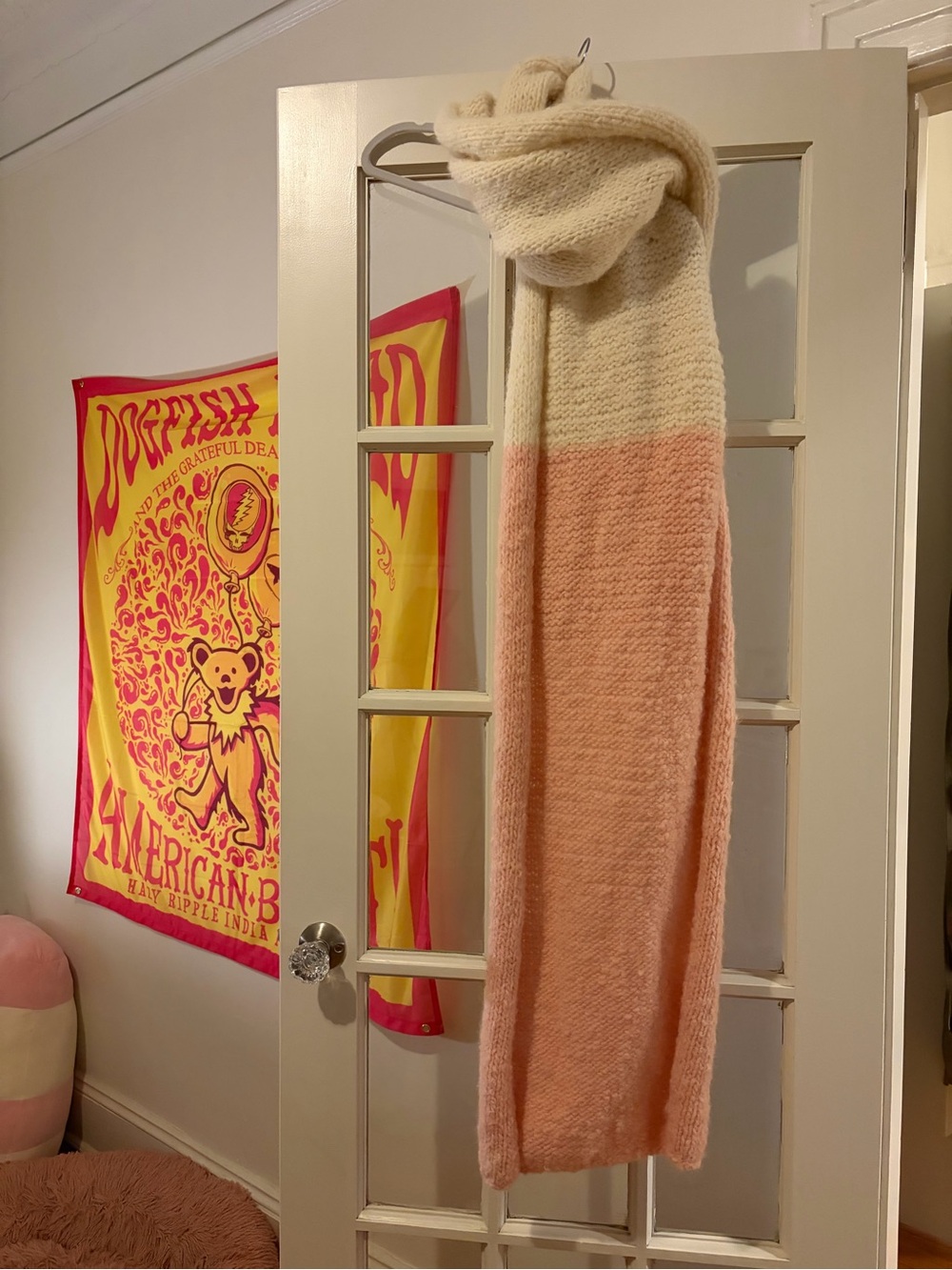 Cozy Two-Tone Knit Scarf - Cream & Blush Pink